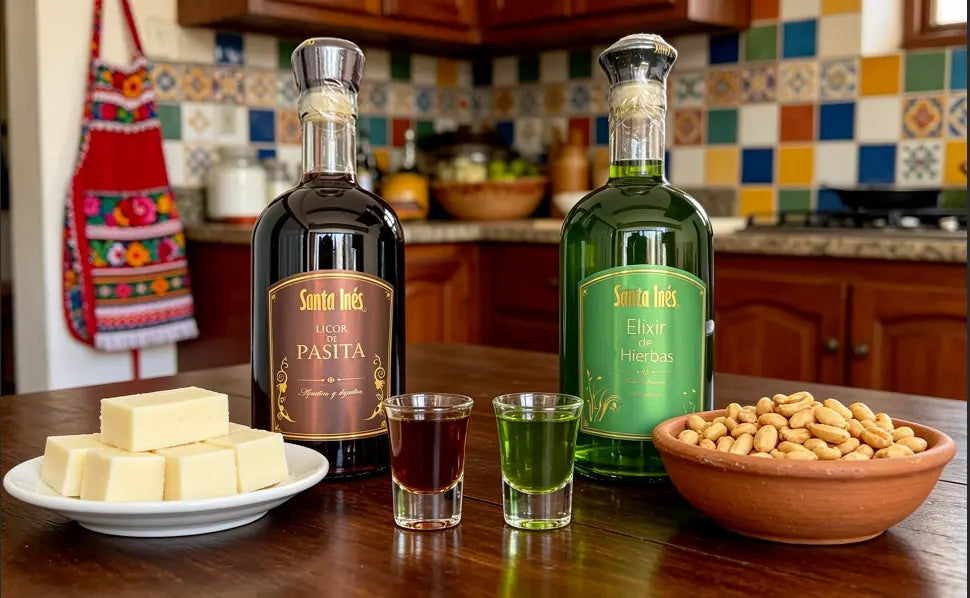Licor de pasita y Elixir de hierbas.