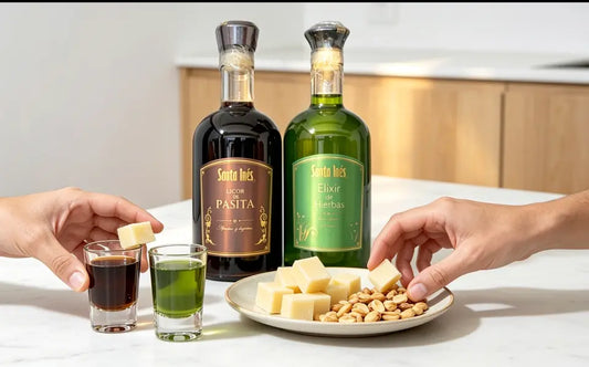 Licor de pasita y Elixir de hierbas.
